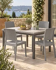 Gartenstuhl 4er Set FOSSANO Kunststoff Hellgrau_1176616