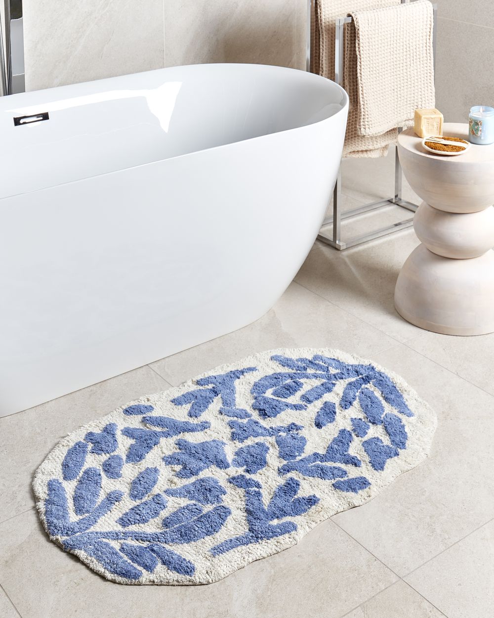 Cotton Bath Mat 60 x 90 cm Blue DERIK Beliani