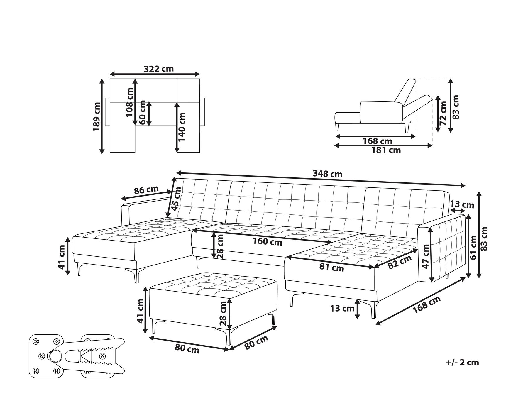 5 Seater U-Shaped Modular Velvet Sofa with Ottoman Green ABERDEEN_882443 5 Seater U-Shaped Modular Velvet Sofa with Ottoman Green ABERDEEN_882443