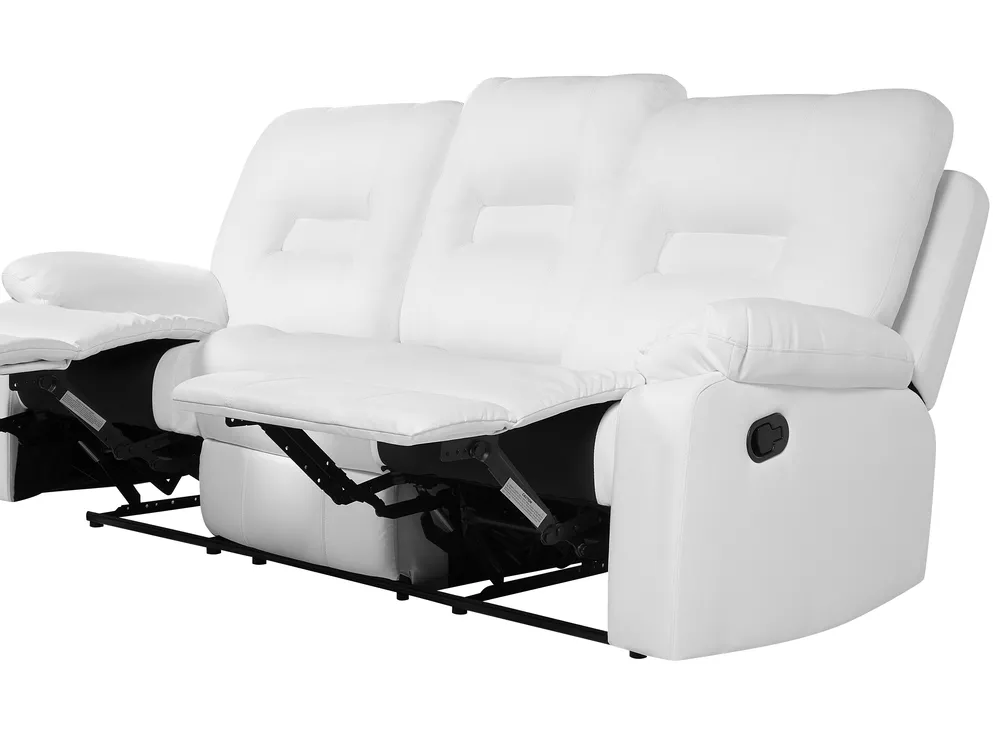 Canapea cu recliner manual cu 3 locuri BERGEN Piele ecologică Alb_681566