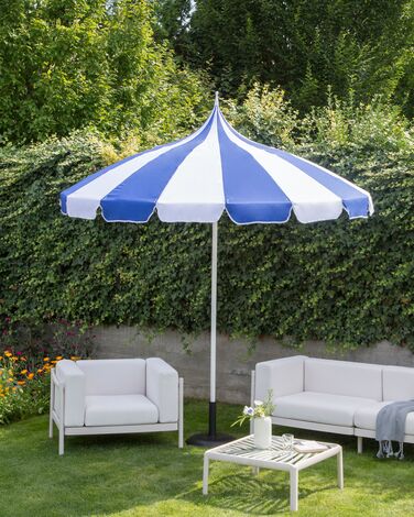 Garden Market Parasol ⌀ 2.45 m Blue and White MINOA 