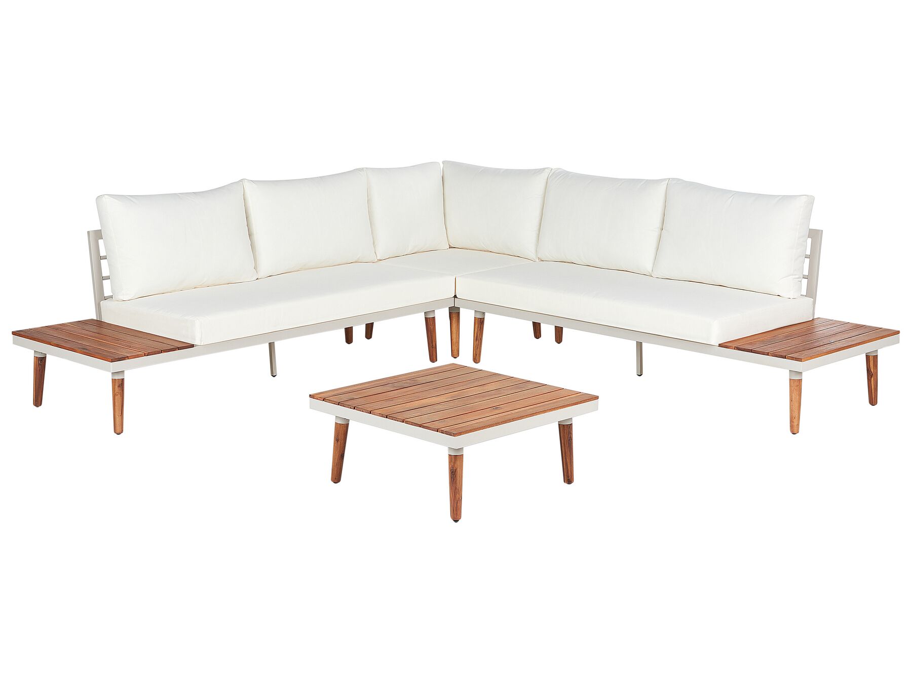 Lounge Set Akazienholz hellbraun 5-Sitzer Auflagen cremeweiß CORATO_920241