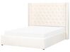 Zamatová posteľ s úložným priestorom 140 x 200 cm krémová biela LUBBON_882134