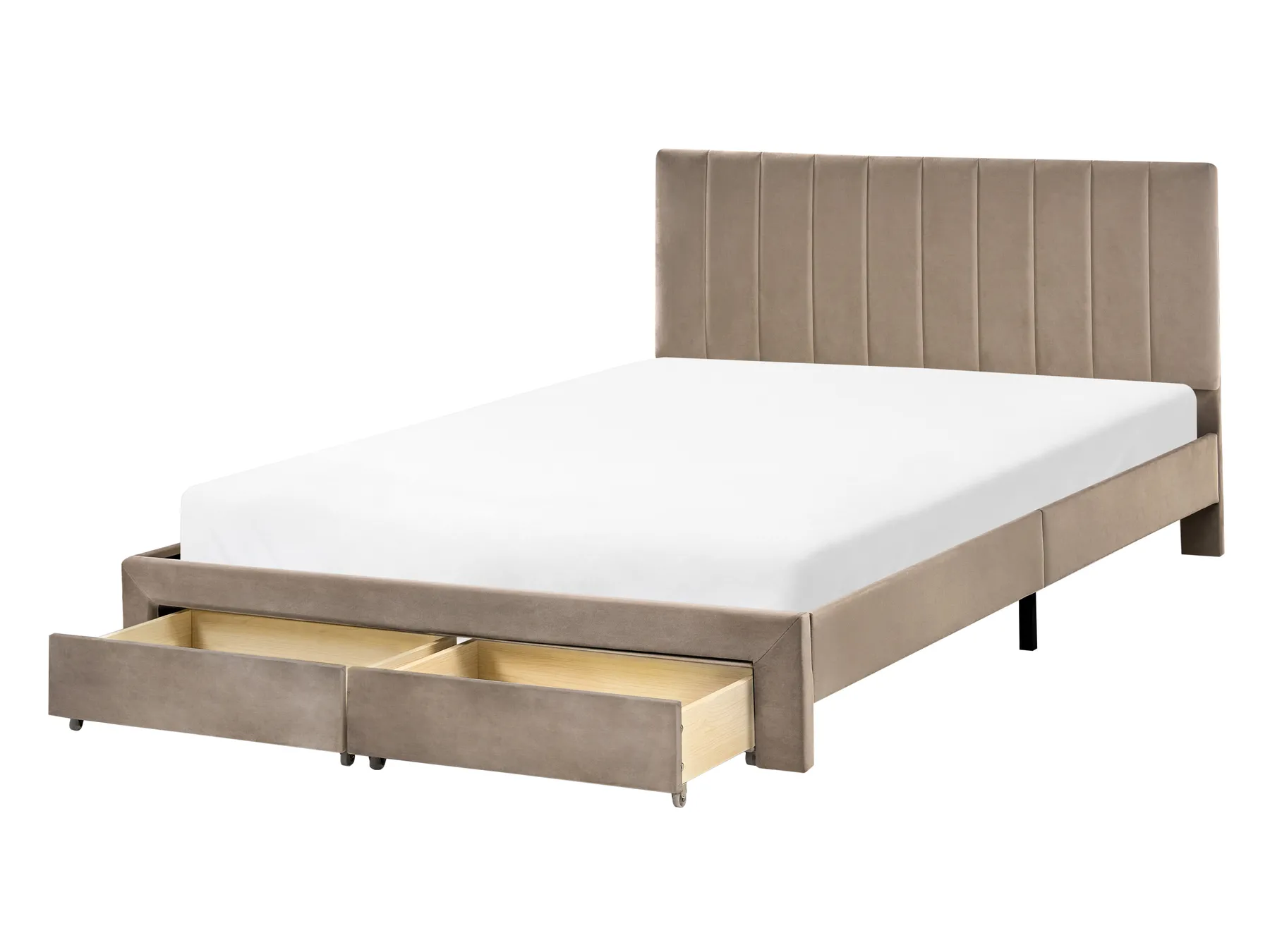 Bett mit Schubladen LONZAC Samtstoff Taupe 140 x 200 cm_1014826