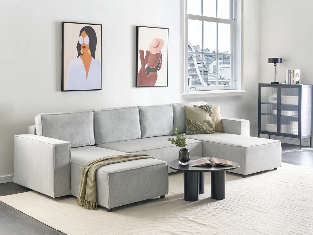 Sofa rozkładana w kształcie U dla 4 osób VATNE ze schowkiem Szary