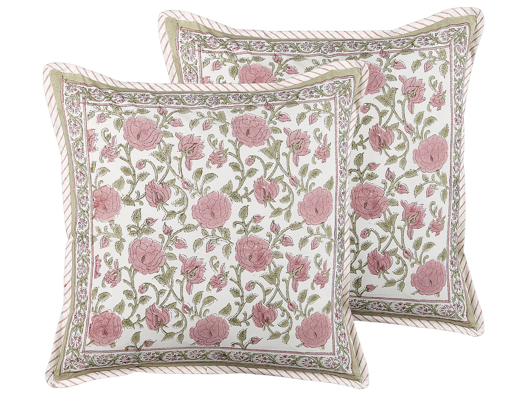 Set di 2 cuscini cotone multicolore bianco rosa e verde 45 x 45 cm CELTIS_839381