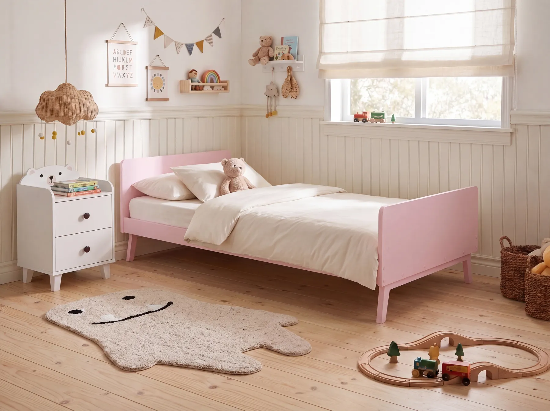 Bed Pine Wood BONNAC 90 x 200 cm (EU Single) Pastel Pink_913283