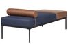 Faux Linen/Faux Leather Living Room Set Dark Blue and Brown MALMOS _931654