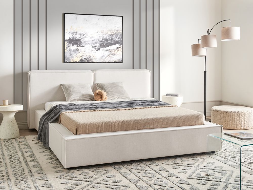 Bett mit Lattenrost Stoff LINARDS 160 x 200 cm Cremeweiss