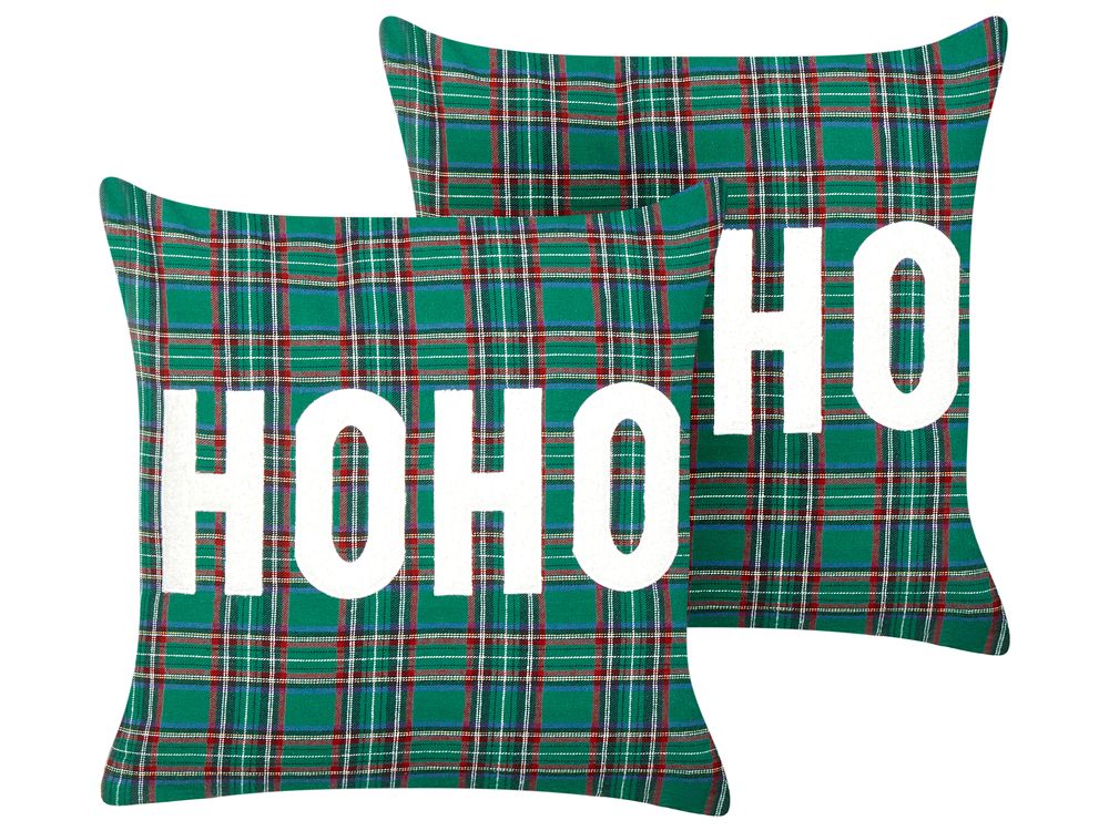 Set of 2 Cushions Tartan Pattern 45 x 45 cm Green JOYCANDY Beliani