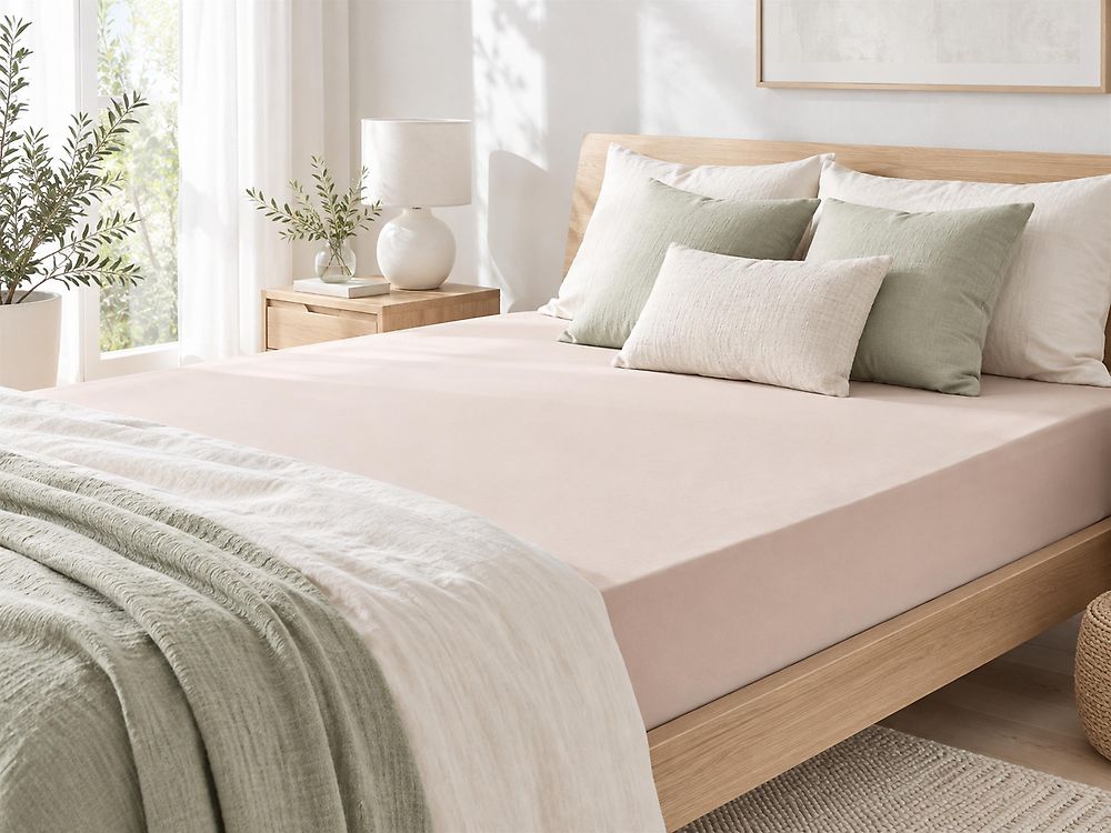 Fitted Sheet HOFUF 160 x 200 cm Cotton Beige