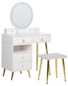 Schminktisch mit rundem LED-Spiegel Hocker 6 Schubladen weiss / gold YVES_881914