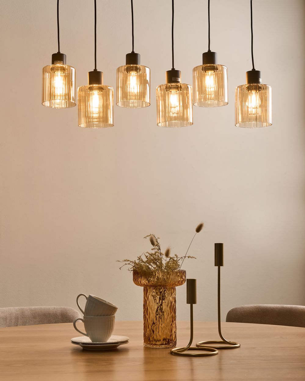 Lámpara colgante de 6 luces KITARE Vidrio Beige