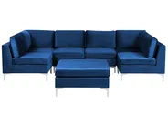 Modular U-Shape Sofa 6 Seater EVJA with Ottoman Velvet Navy Blue_859700