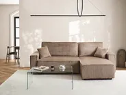 Corner Sofa Bed 3 Seater ABACKA with Storage Corduroy Light Brown Left Hand_960038