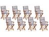 8 Seater Acacia Wood Garden Dining Set Blue Stripes Cushions MAUI II_926701