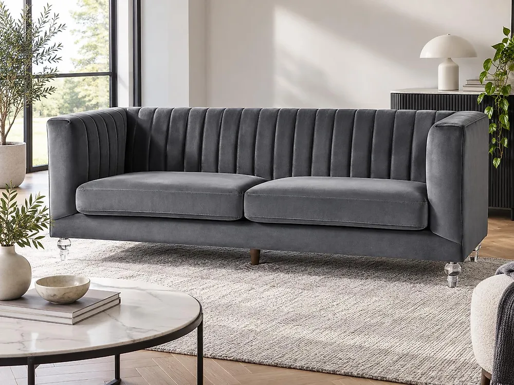 Sofa 3-Sitzer ARVIKA Samtstoff Dunkelgrau_1175913