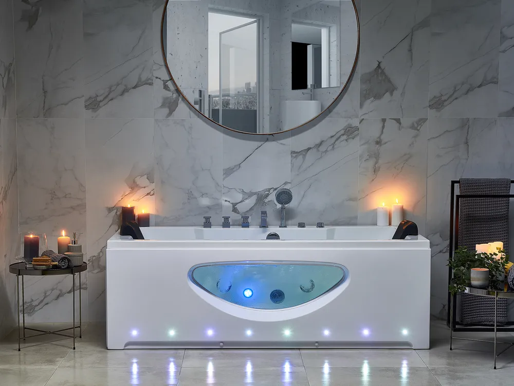 Vasca idromassaggio angolare con LED HAWES II 180 x 80 cm Bianco