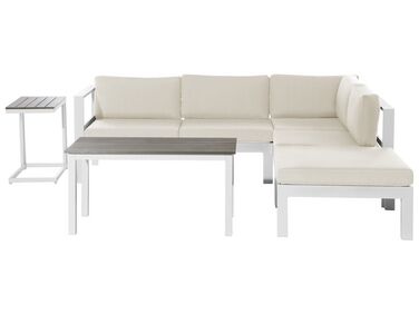 Lounge Set Kunstholz weiß 5-Sitzer Auflagen beige MESSINA
