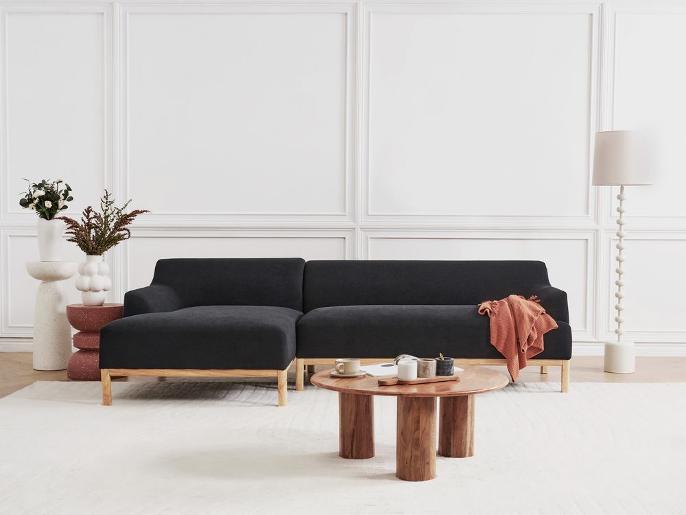 Corner Sofa 3 Seater SOSJO Fabric Black Right Hand