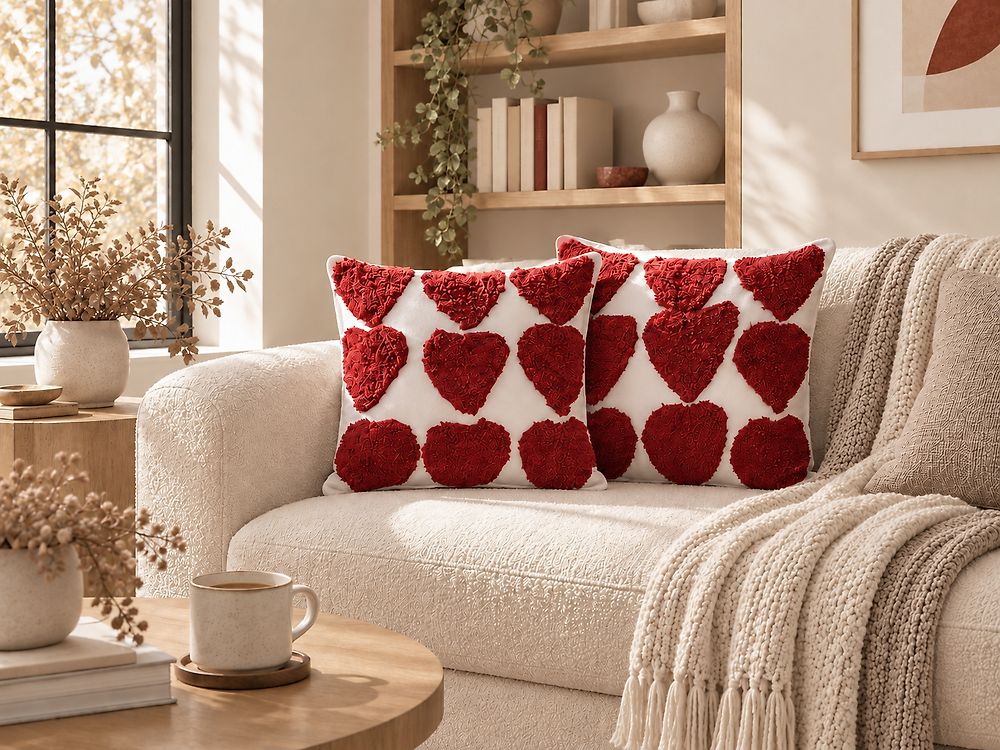 Lot de 2 coussins décoratifs MINGORA 45 x 45 cm Coton Rouge Motif en forme de cœur