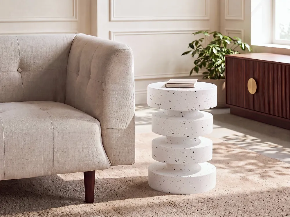 Masă laterală BIVONGI 30 cm 30 cm Terrazzo alb