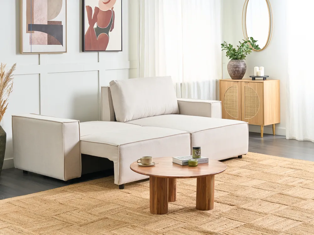 Sofa rozkładana dla 3 osób KARILA ze schowkiem Jasnobeżowy Lewostronny_885994