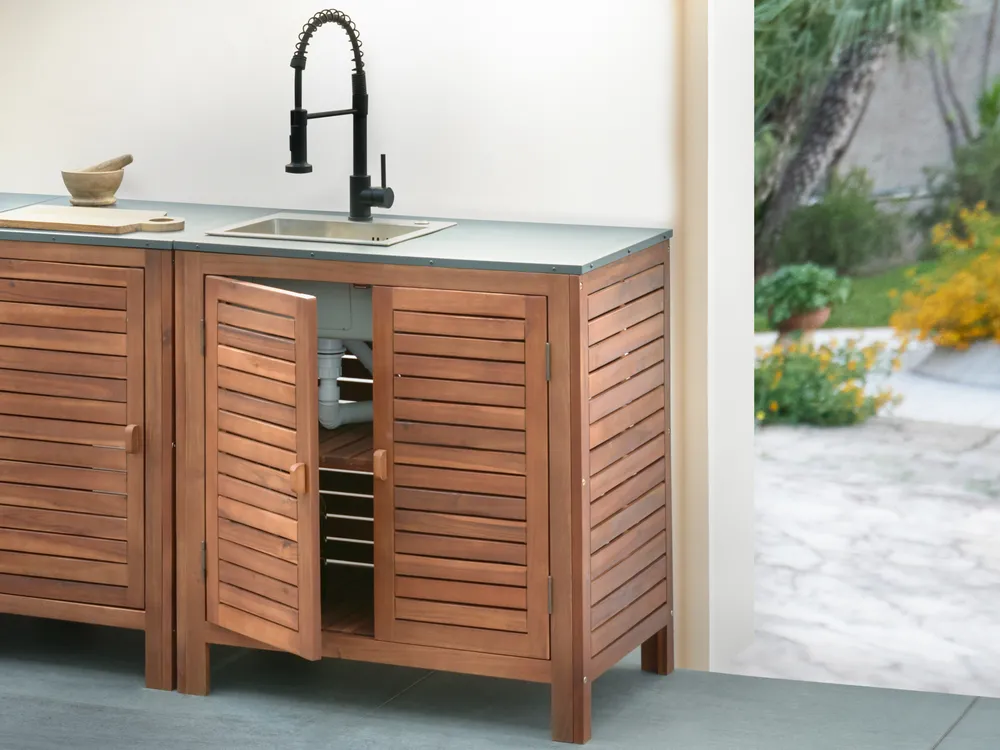 Outdoor Kitchen Cabinet with Sink BRUCOLI Brown/ Black Acacia Wood_1001077