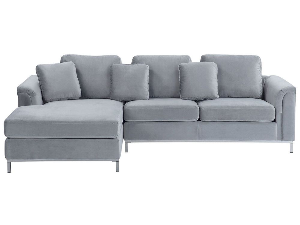 Ecksofa OSLO Samtstoff Grau rechtsseitig
