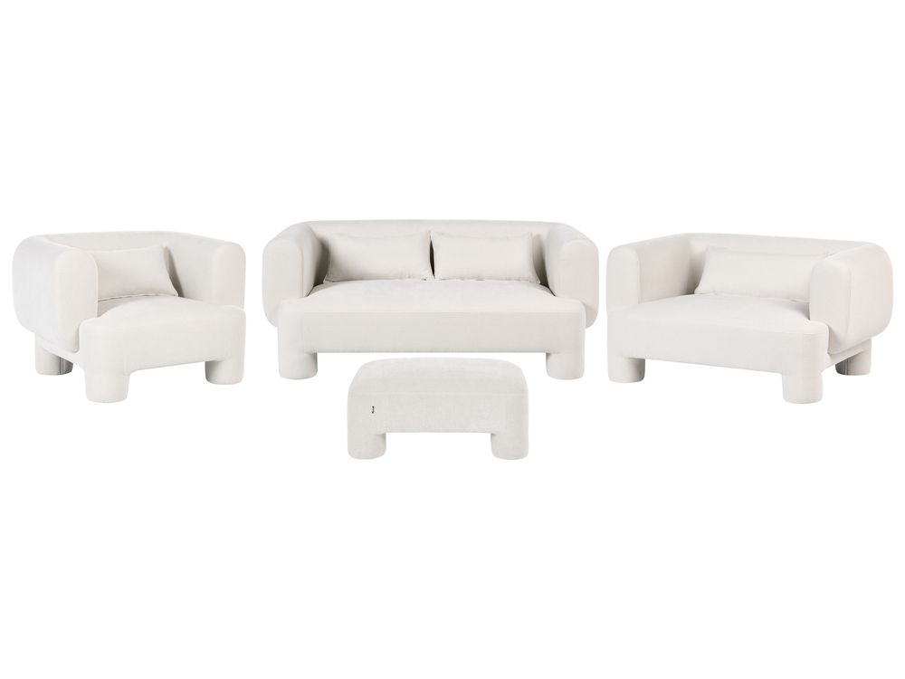 Living Room Set 6 Seater HOGBO with Ottoman Fabric White