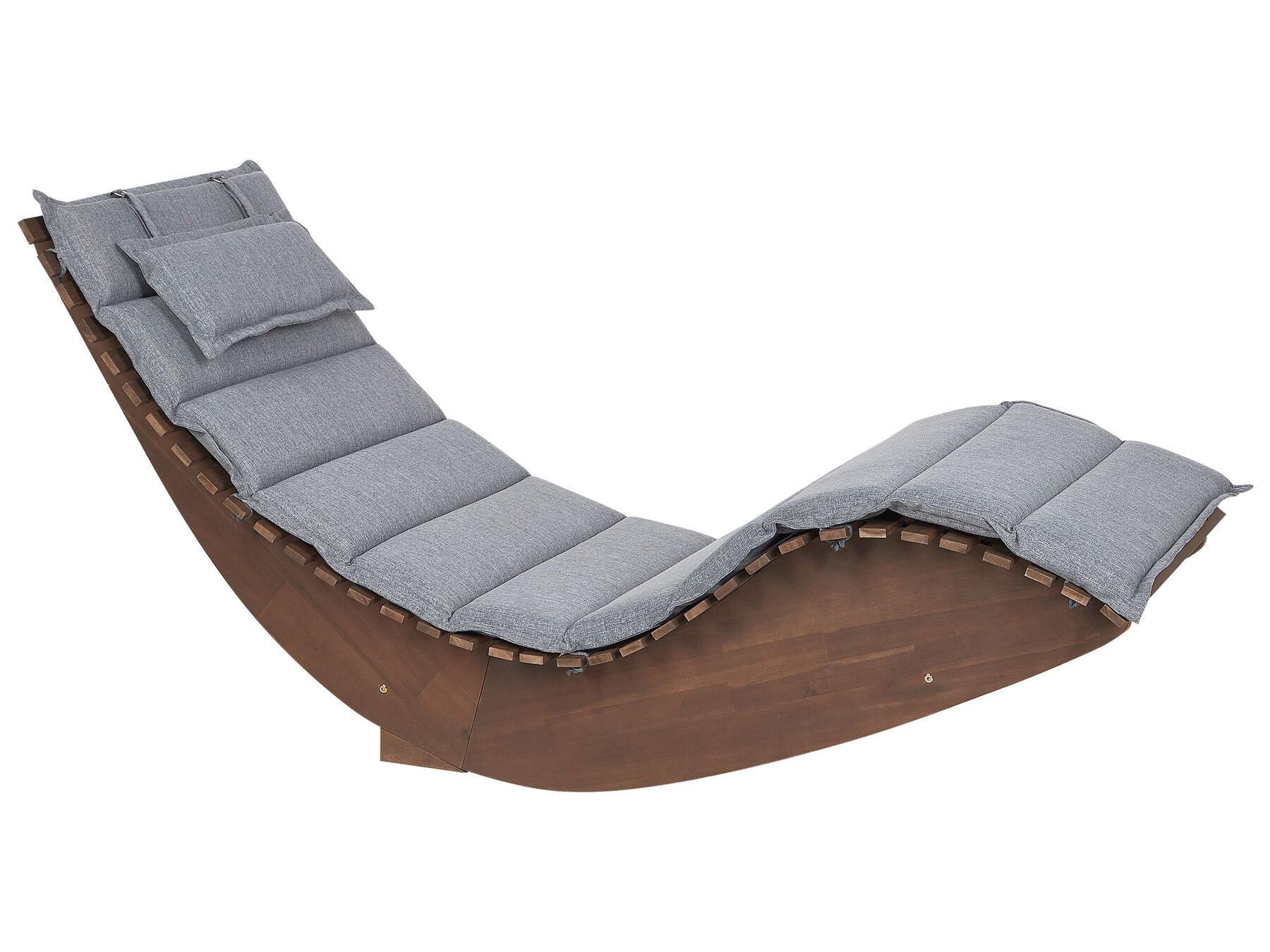 Chaise longue à bascule en bois foncé avec coussin gris BRESCIA_921141