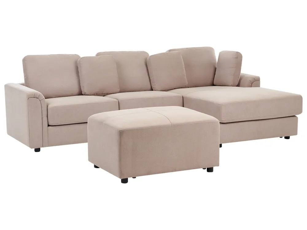 Corner Sofa 4 Seater KOHLO with Ottoman Fabric Taupe Left Hand_945152
