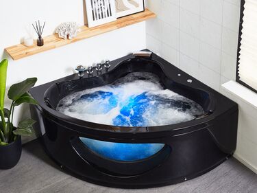 Whirlpool Corner Bath with LED 2050 x 1460 mm  Black TOCOA