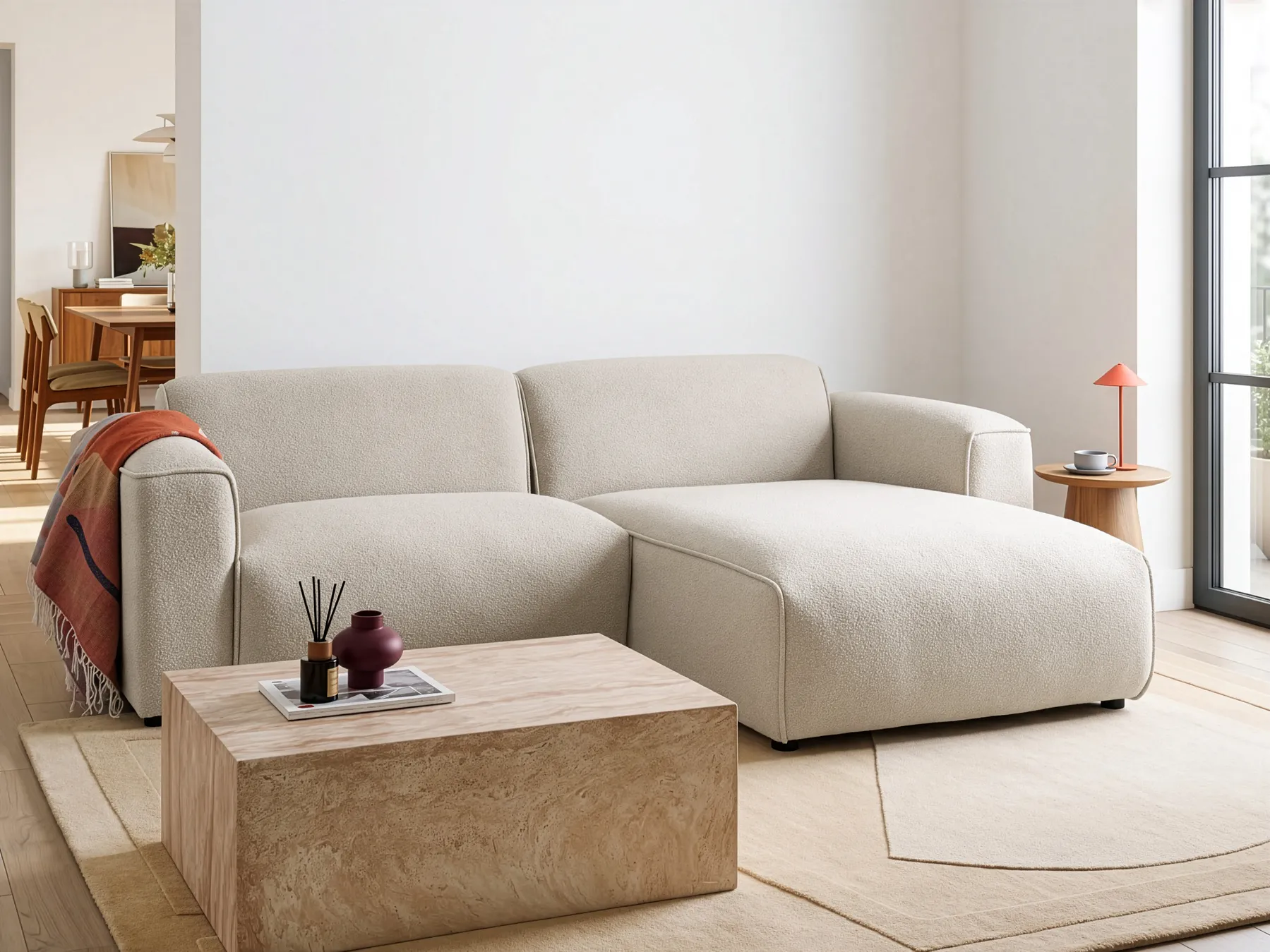 Corner Sofa 3 Seater FAABORG Boucle Beige Left Hand_1055847