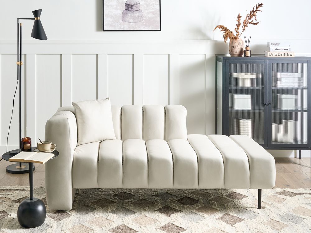 Chaise longue à esquerda LANNILS Tecido Branco creme
