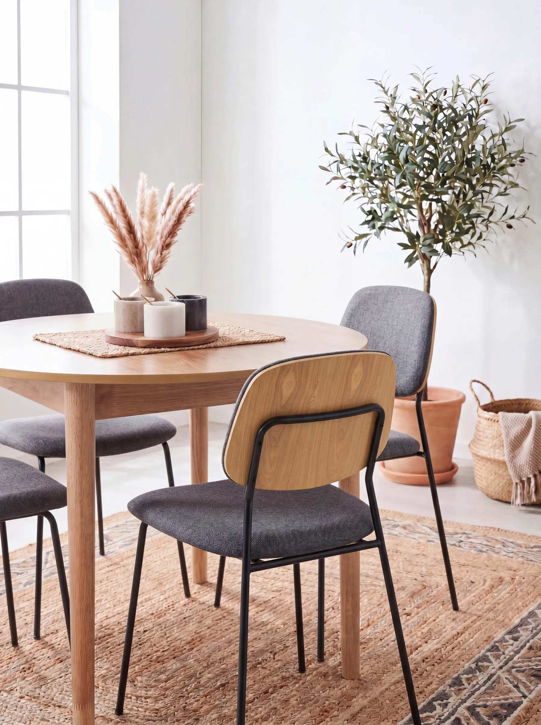 Set of 4 Dining Chairs RILEY Fabric Grey_1042198