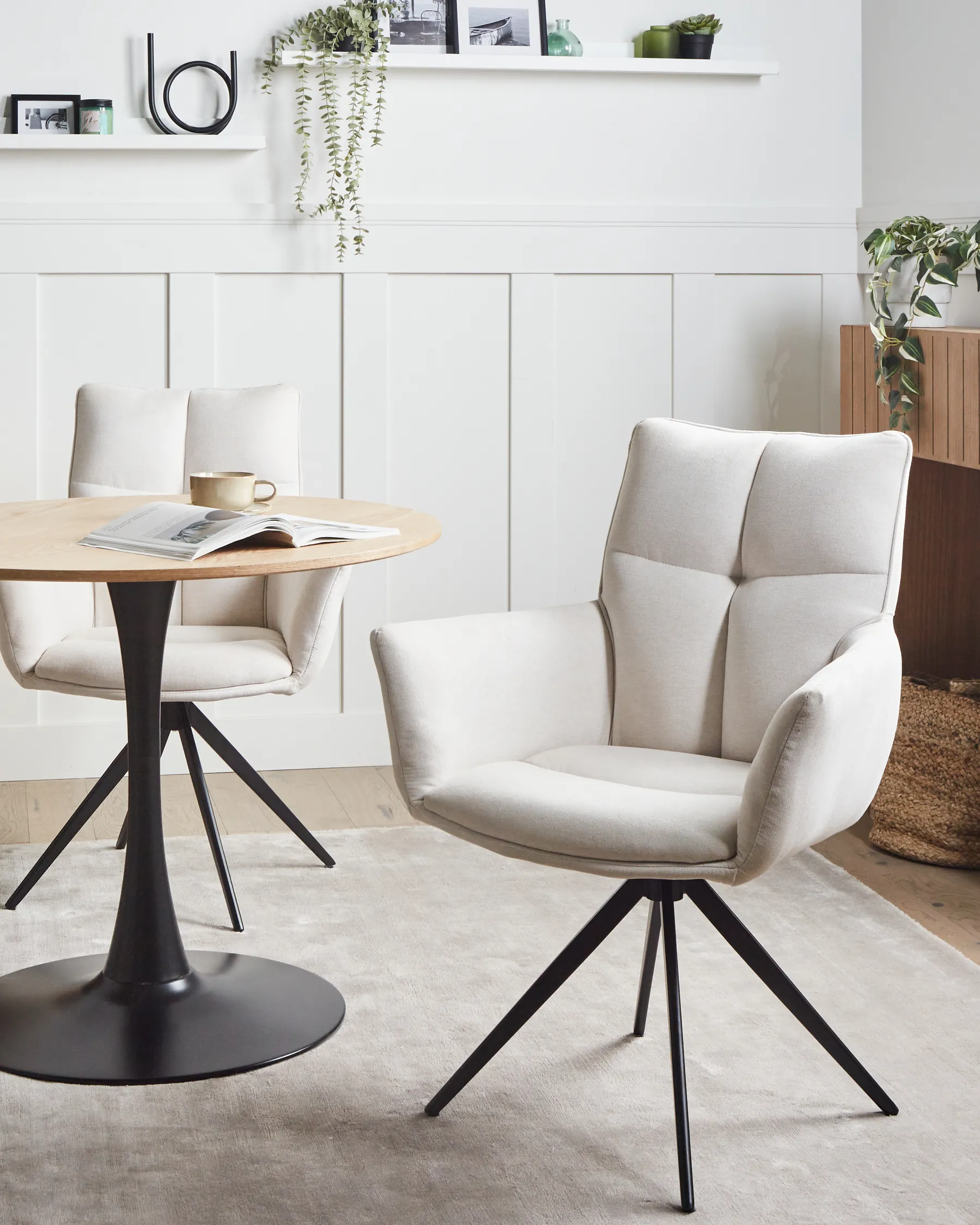 Dining Chair Swivel CORBIE Fabric Off-White_992747