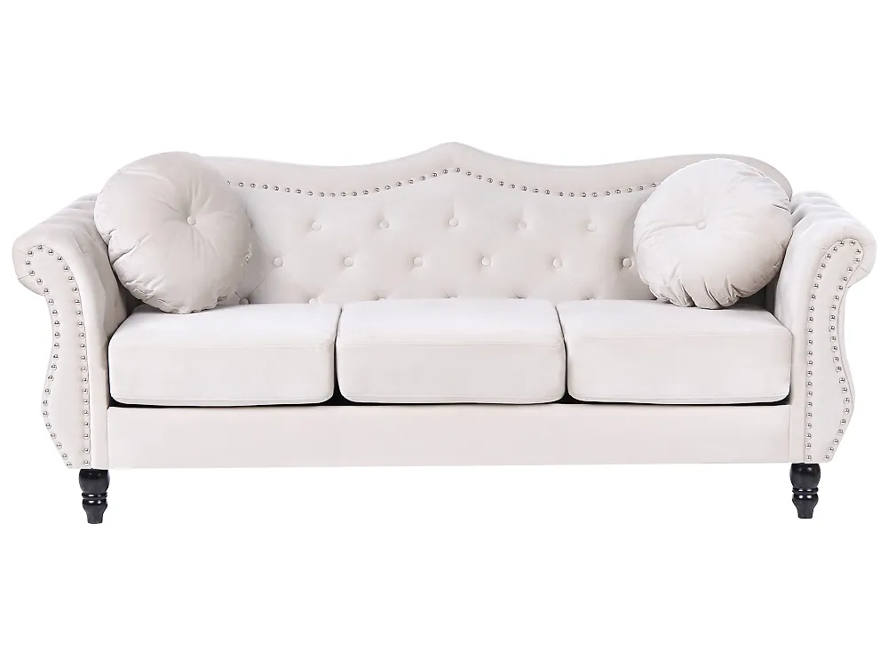 Sofa dla 3 osób SKIEN Welur Jasnobeżowy