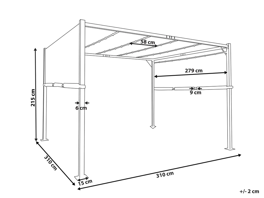 Gazebo LED PARGA 310 cm 310 cm Metallo Grigio scuro_827685