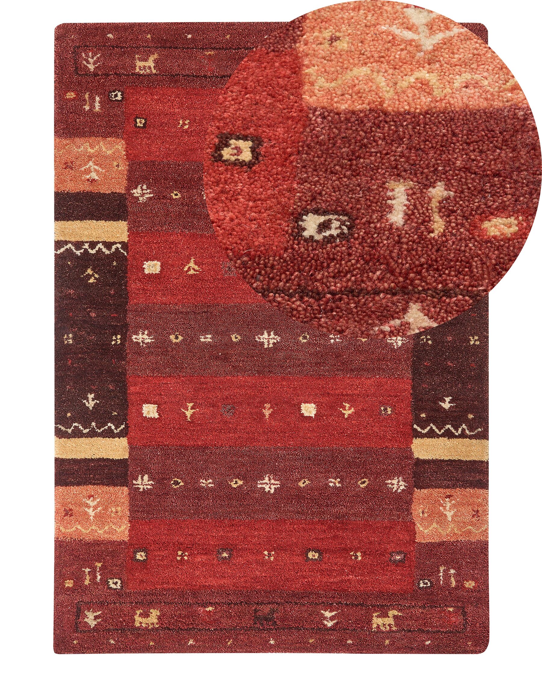 Tapis gabbeh en laine rouge 140 x 200 cm SINANLI_855906