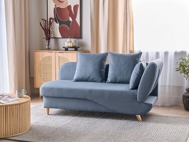 Right Hand Fabric Chaise Lounge with Storage Blue MERI II