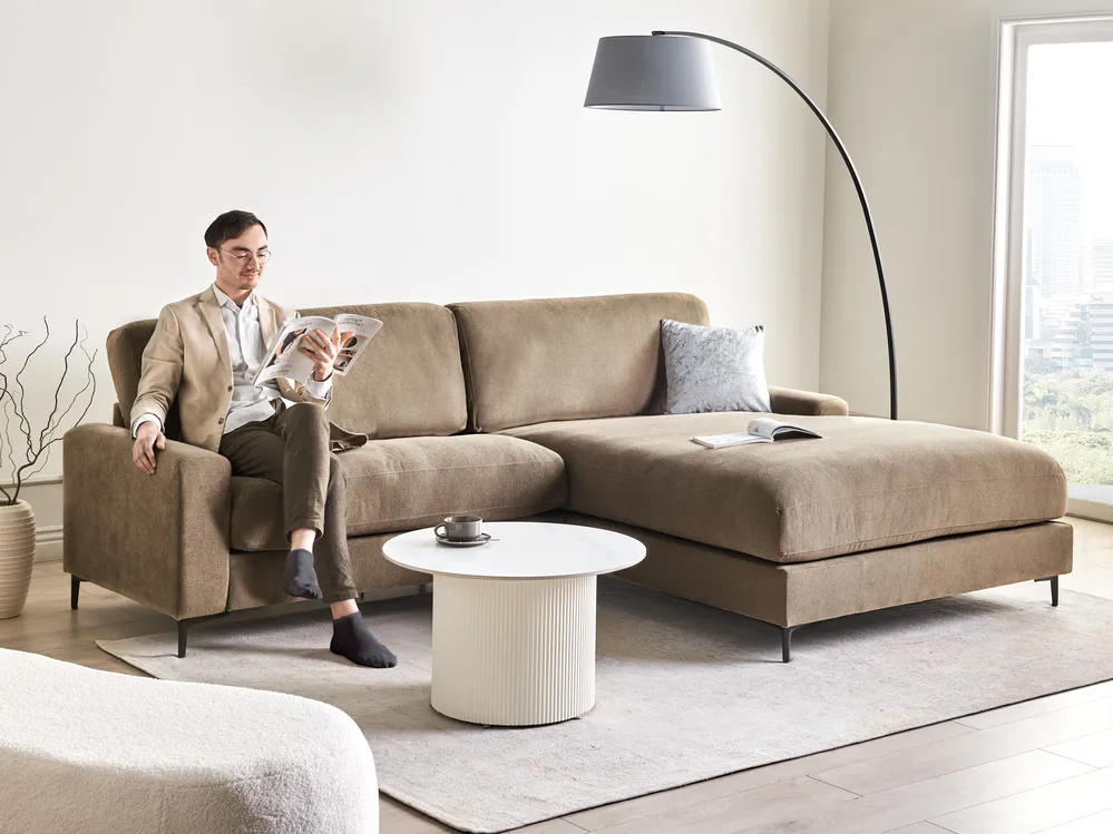 Corner Sofa 3 Seater MALOY Fabric Brown Left Hand_971298