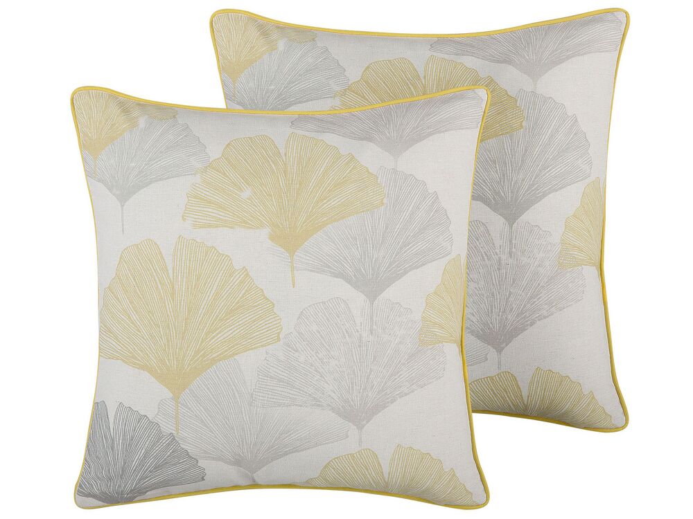 Set van 2 sierkussens CANDYTUFT 45 x 45 cm Geel bladpatroon