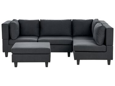 4 Seater Left Hand Modular Fabric Corner Sofa with Ottoman Black UNSTAD