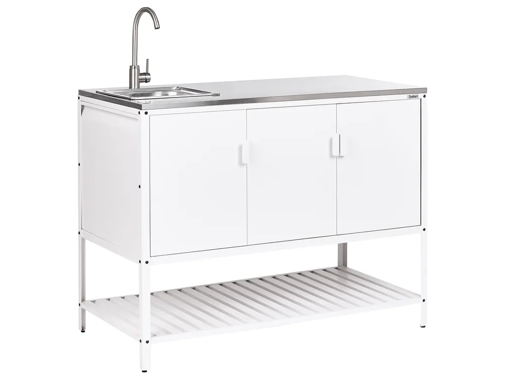 3 Piece Outdoor Kitchen Set with Sink MAENZA White Metal_1045080