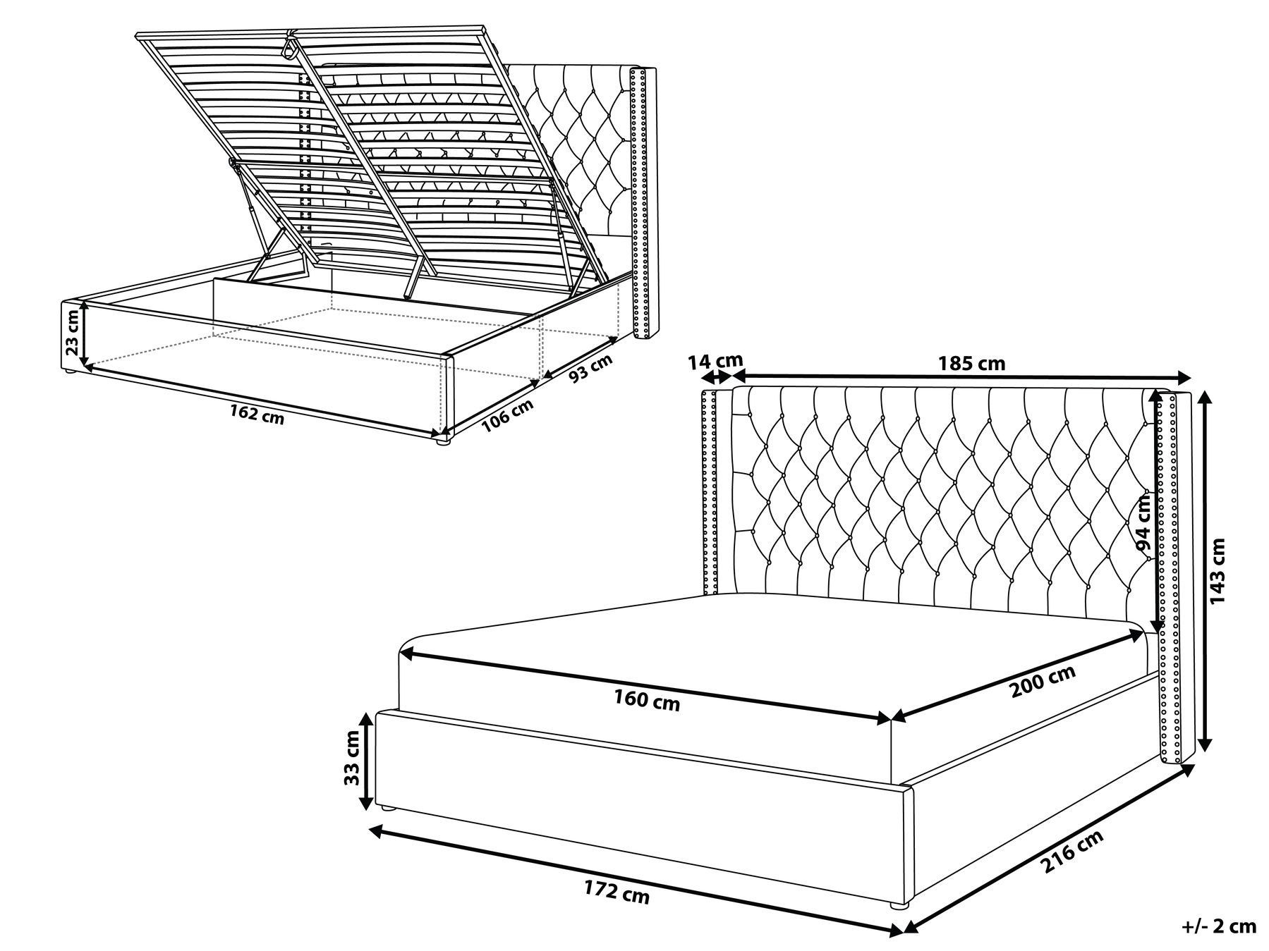 Velvet EU King Size Ottoman Bed Black LUBBON_833833