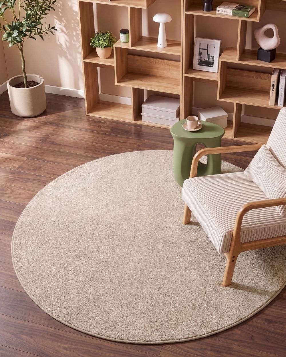 Shaggy Rug DEMRE Beige ø 140 cm