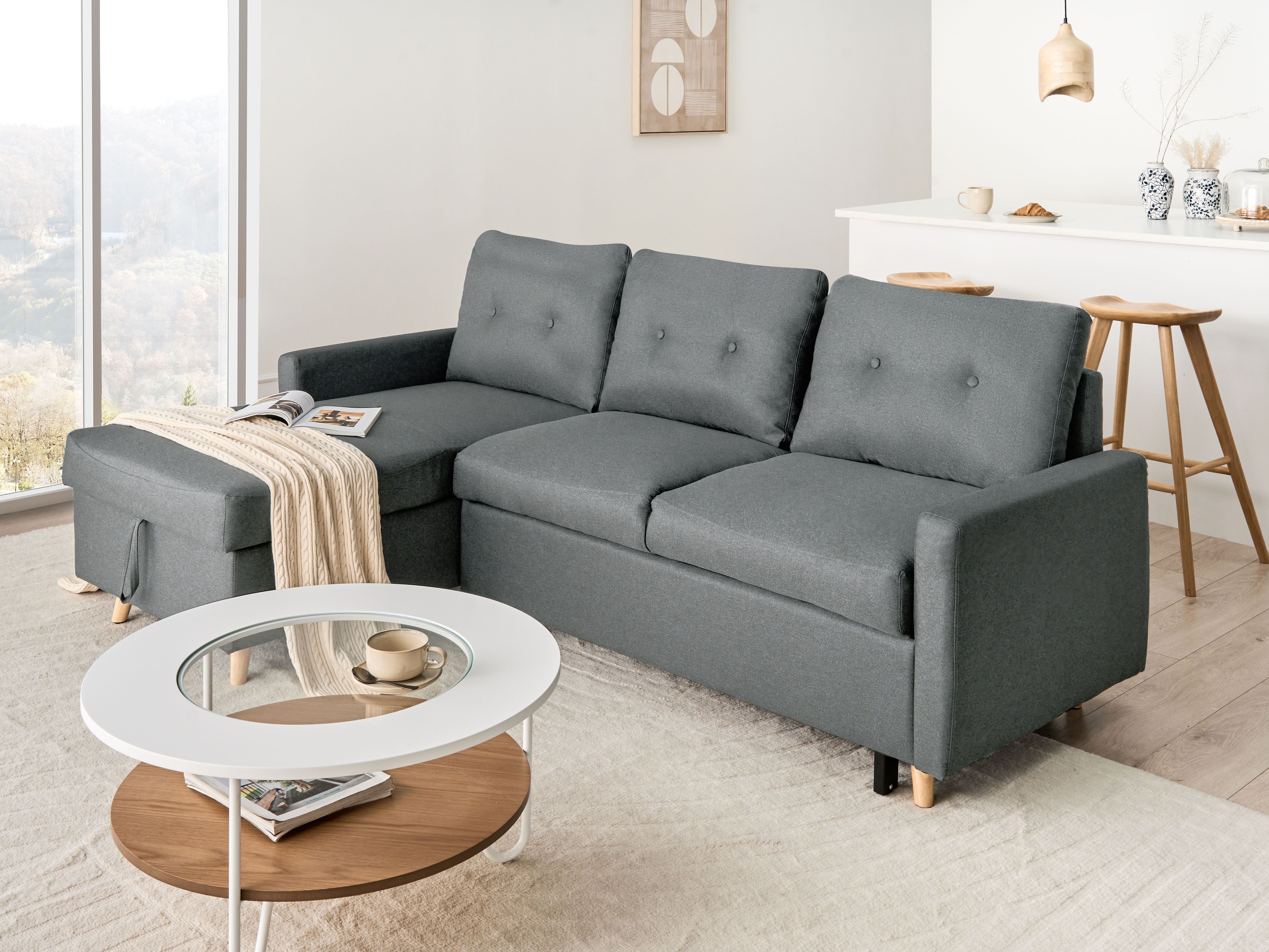 L shape sofa dark grey discount