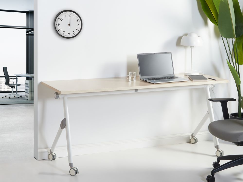 Foldable Office Desk BENDI 180 cm 60 cm with Wheels Light Brown