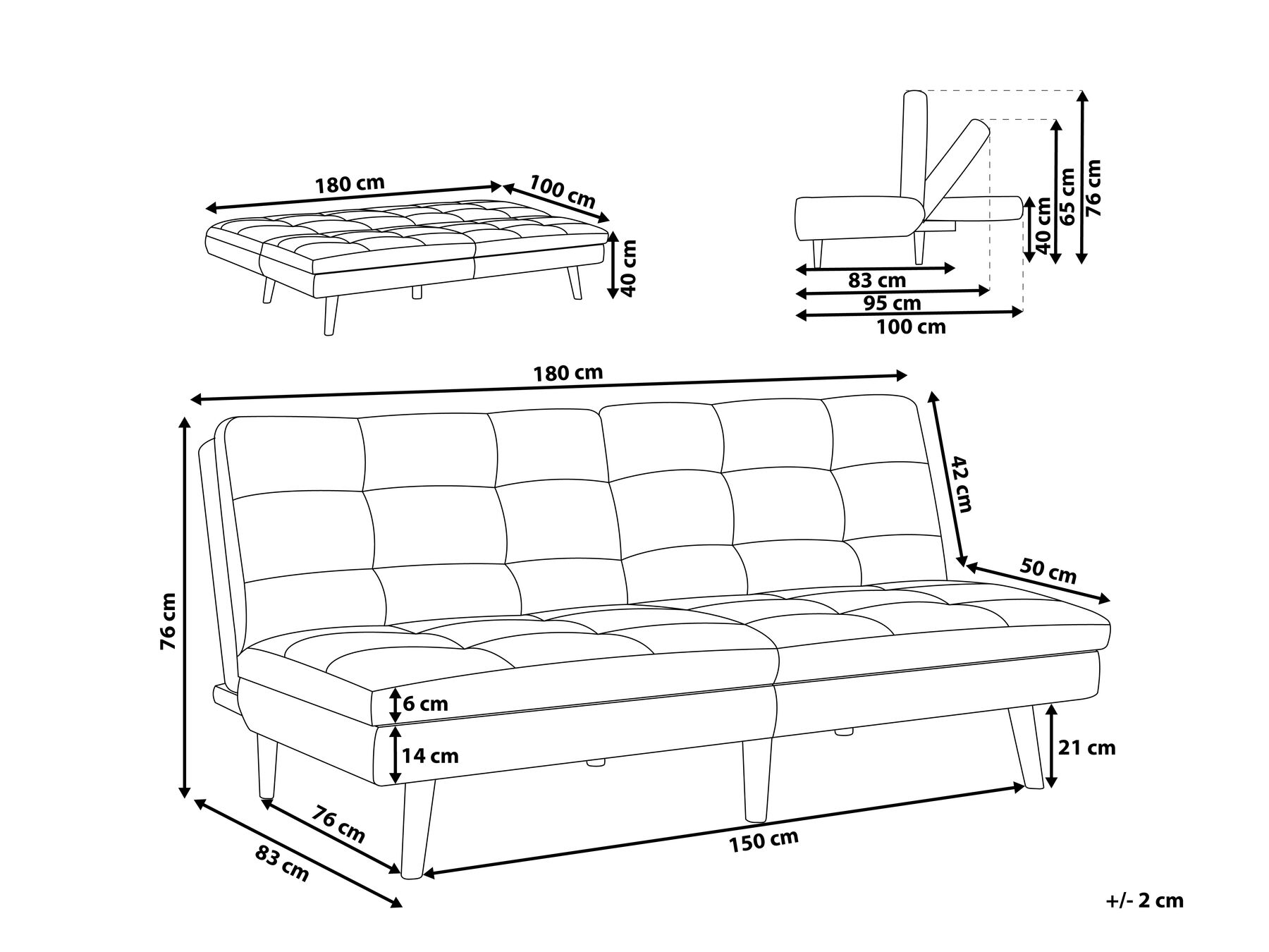 Sofa Bed 3 Seater RONNE Fabric Turquoise_770554